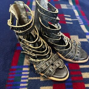 Freebird Black Multi-Strap Heeled Boots
